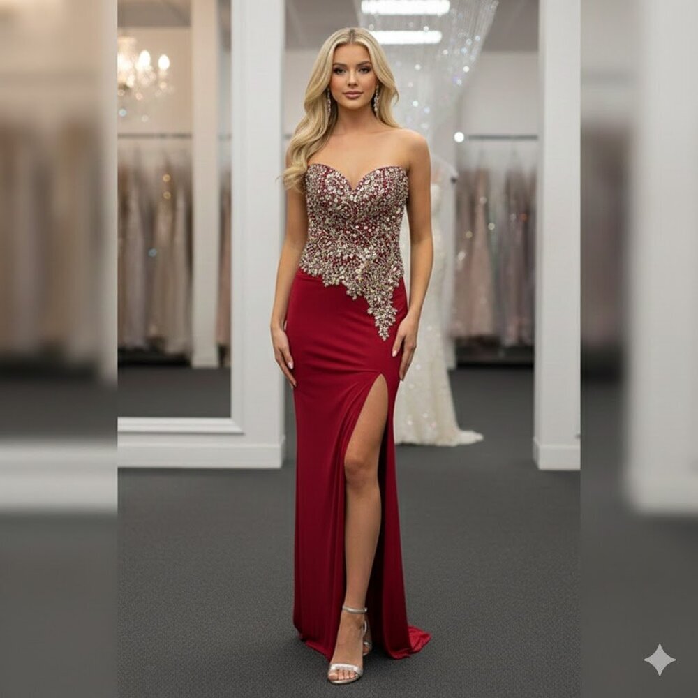 Romance Couture Strapless Rhinestone Grad Prom Dress RM186